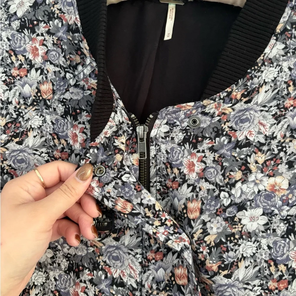 Free People Floral Oversized Bomber Jacket Size Medium